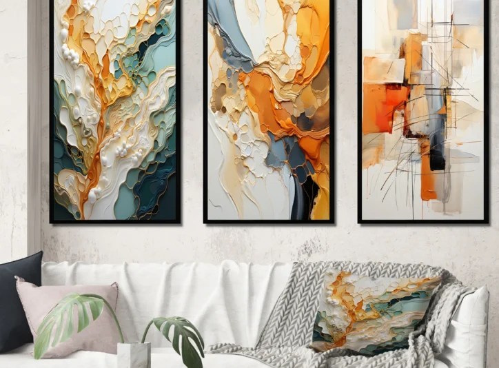 Designart-_Orange-White-Line-Art-Organic-Abstraction_-Abstract-Framed-Wall-Art-Set-Of-3-For-Living-Room-Decor
